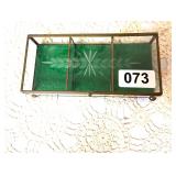 VINTAGE ETCHED GLASS AND BRASS TRIM JEWLERY BOX