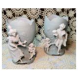 ANT GERMAN PARIAN WARE, SPILL VASE FIGURAL COMPOTE
