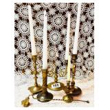 VINTAGE BRASS CAND HOLDERS & SNUFFER