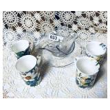 4 S GEORGE BONE CHINA MUGS- GLASS RUFFLE EDGE BOWL