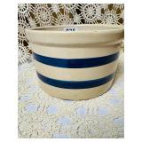 VINTAGE BLUE STRIPPED STONEWARE CROCK -