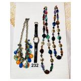 VINTAGE JEWELRY GROUP OF NECKLACES AND WATCH