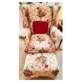 VINTAGE TADITIONAL WINGBACK CHAIR AND FOOTSTOOL