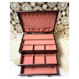 WOODEN JEWLERY CHEST, LIFT TOP, 2 DRAWES,2 HANDLES