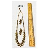 VTG GOLD TONE WITH CRYSTAL NECKLACE, EARRING SET