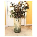 UMBRELLA STAND FULL OF DRIED FLOWERS, ETC