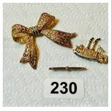 VINTAGE COSTUME BOW, BAR & BOAT BROOCH