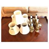6 BRASS CANDLE LIGHTS WITH SHADES