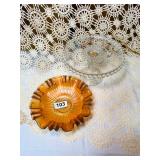 VTG CARNIVAL SUNBURST BOWL & BEADED RAINDROP STAND