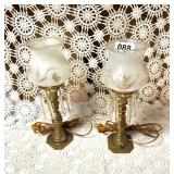 VTG BRASS BOUDOIR LAMPS,FROSTED-ETCHED-PRISMS