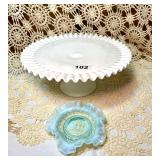 VINTAGE FENTON RUFFLE EDGE CAKE PLATE & OPALESCENT