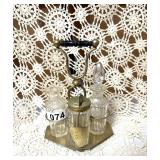 ANTIQUE EDWARDIAN BRASS AND GLASS CRUET, CONDIMENT