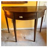ANTIQUE 1/2 ROUND DEMILUNE TABLE, BANDED LEG