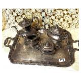VINTAGE GORHAM SILVER PLATE TEA & COFFEEE SET&TRAY