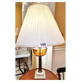 VINTAGE LAMP = MARBLE, ETCHED AMBER GLASS