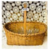 EARLY SPLIT OAK HARVEST BASKET & MISC GLASSES