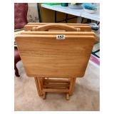 WOODEN TV TRAY SET OF 4 WITH STAND