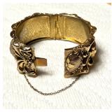 VINTAGE WIDE BANGLE, SAFETY CHAIN - GOLD TONE