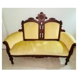 VICTORIAN ROCOCO REVIAL SETTEE, WALNUT FRAME