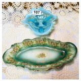 HAND PAINTED PRUSSIA OVAL DISH&TEAL NORWOOD BOWL