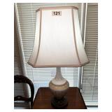 VINTAGE SATIN GLASS LAMP - PINK TONES, WHITE DOTS