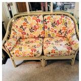 VINTAGE RATTAN LOVESEAT - ZIPPERED HM CUSHIONS