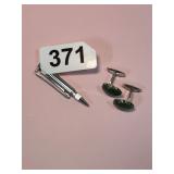 VTG MINI PENCIL TIE CLIP, JADE LOOKING CUFF LINKS