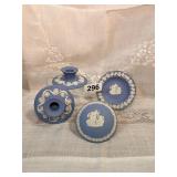 PAIR WEDGWOOD CANDLE HOLDERS, TRINKET BOX