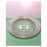ANTIQUE AMC GLASS ORNATE PLATE TRIMMED IN SS