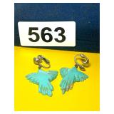 VINTAGE ZUNI CARVED FETISH THUNDERBIRD EARRINGS