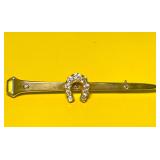 ANTIQUE HUNTING HORN BAR BROOCH-REAL DIAMONDS-10K