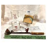 FOLK ART CANDLE SNUFFER, MUGS, ETC