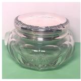 ANTIQUE CUT GLASS DRESSER JAR STERLING SILVER TOP