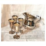 VTG SILVER PLATE WATER PITCHER, SET OF 4  GOBLET