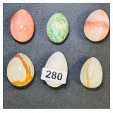 6 VTG MARBLE,SILICA, AGATE EGGS - MADE SPAIN, ETC