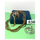 MODERN PENDAT, BRASS LONG CHAIN, TIGERS EYE NECKLA