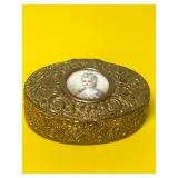 ANTIQUE FRENCH GILTED BRASS BOX ,MINI PORTRAIT