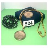 VTG MONET GOLD TONE NECKLACE WITH ZODIAC COIN
