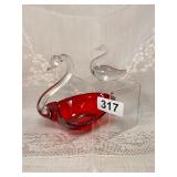 ANTIQUE DUNCAN MILLER SWANS, RED BASED & CLEAR