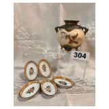 5 NORITAKE MINI OVAL DISHES, MINI ASIAN VASE-CRACK