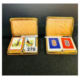 2 SETS OF VTG PALYING CARDS IN LEATHER CASES -