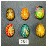 6 VTG  KASHMIRI HANDPAINTED EGGS -LACQUER/SHELLAC