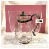 VINTAGE SILVERPLATE PITCHER , 2 HURRICANE SHADES