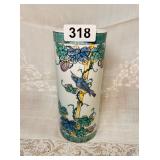 VINTG ASIAN CYLINDER VASE - BIRDS, FRUIT, ETC