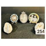 ANTIQUE FRAME GROUPING & PAIR OF LENOX SWANS