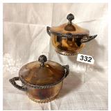 PAIR OF HEAVY SILVER PLATE COVERED SERVING PIECES
