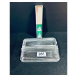 VINTAGE GLASS BOX, RIBBED AND PAIR OF BOX MATCHES