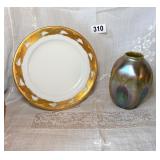 L.C.T.  VASE AND GOLD PLATE