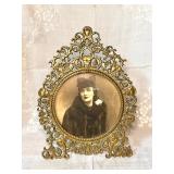 ANTIQUE BRASS FILIGREE ORNATE STANDING FRAME