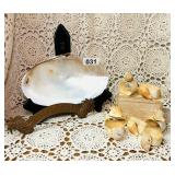 VINTAGE SHELL, NAPKIN RINGS, WELCOME BRASS SIGN